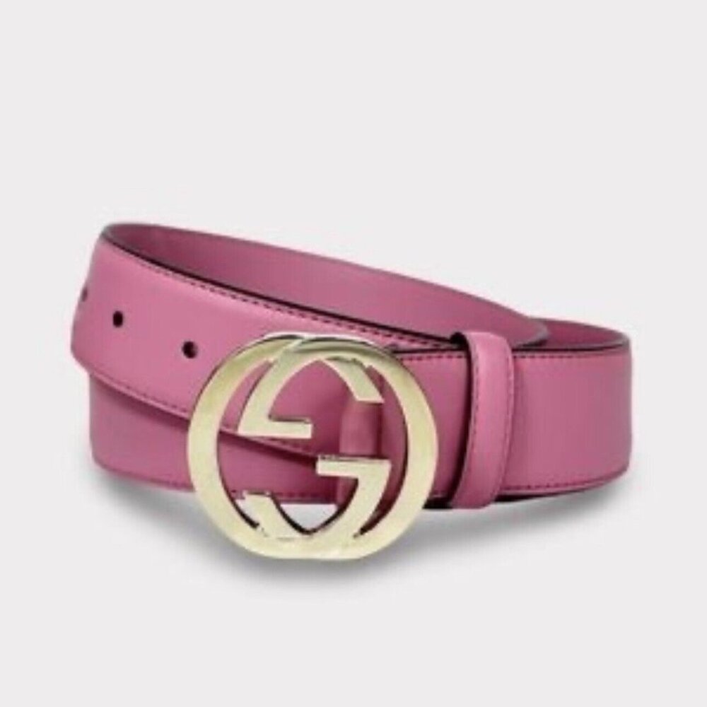 NEW GUCCI PINK INTERLOCKING BELT SILVER GG Size 90 Cm 36 In - Picture 5 of 5